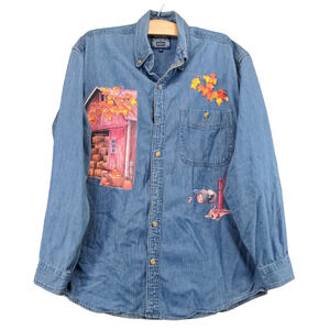 Real Good Denim Women's Button Up Shirt Blue Medium Vintage Autumn Fall